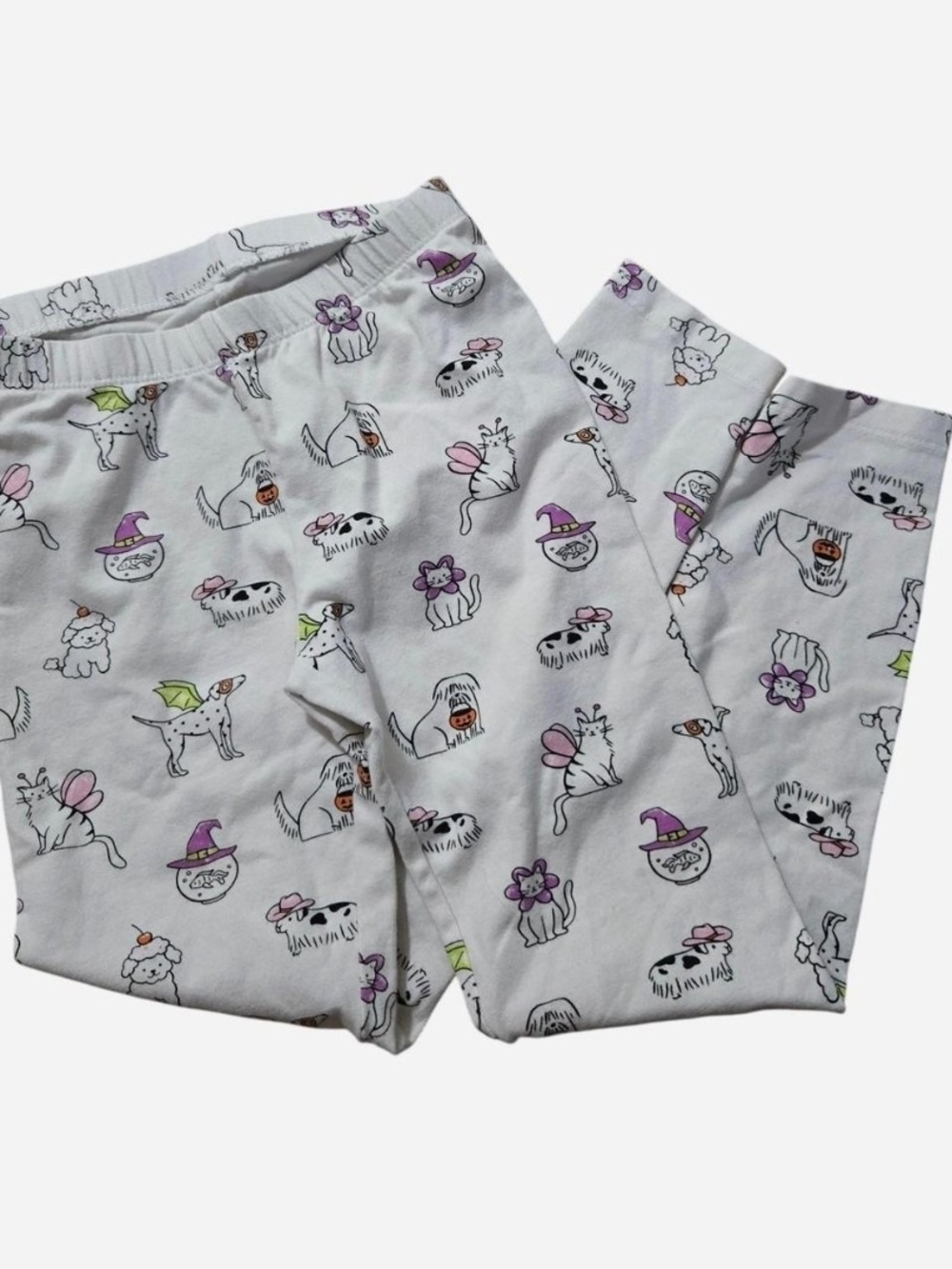 Cat & Jack White Kids Leggings with Purple and Green Halloween Pet Print